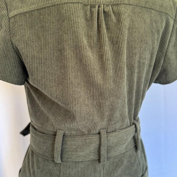 Womens Corduroy Mini Dress Short Sleeve pockets Belted Cowgirl Dress - 391 - Picture 6 of 9